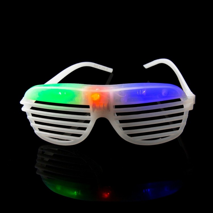 LED Lighted Battery Operated Shutter Shaped Colorful Flashing Luxury Party Glasses White Color