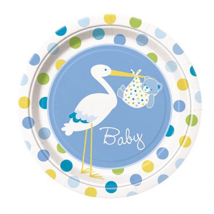 Stork Themed Blue Color Baby Boy Stork Baby Shower Party Plate 8 Pieces