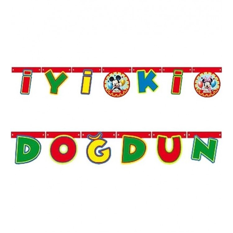 Mickey Mouse Themed Colorful Happy Birthday Written PennantFlag Decoration 2 Meters