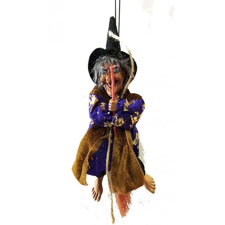 Shapeable Decorative Witch in Purple Dress with Hanging Device, Sound, Light and Sensor 25 cm