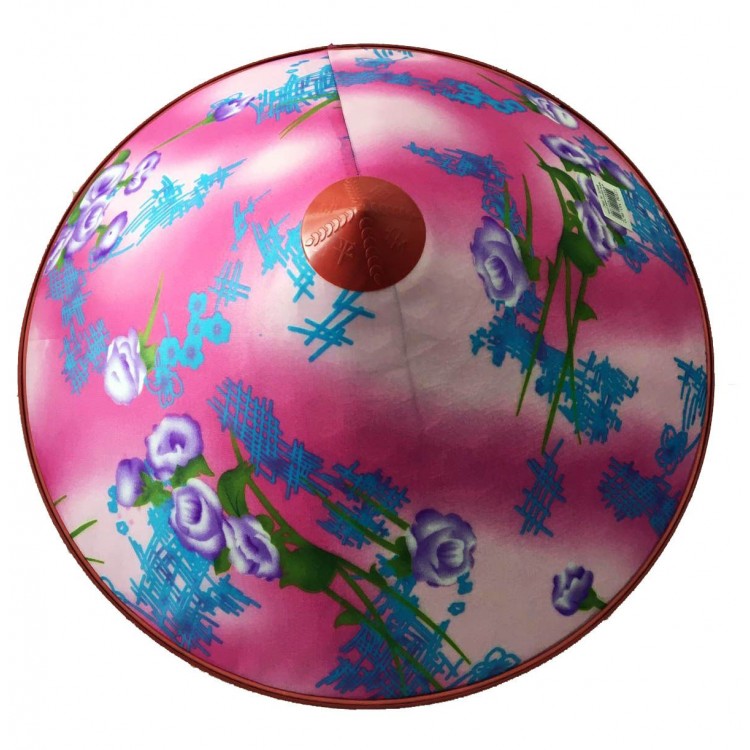 Satin Finish Pink Vietnamese Hat with Purple Roses