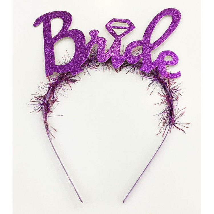 Purple Color Bachelorette Italic Text Wedding Ring Bride Crown