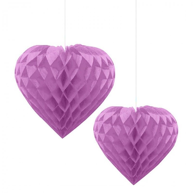 Purple Color Heart Shaped Honeycomb Paper Ornament DecorHanging Ornament 25 cm 1 Piece