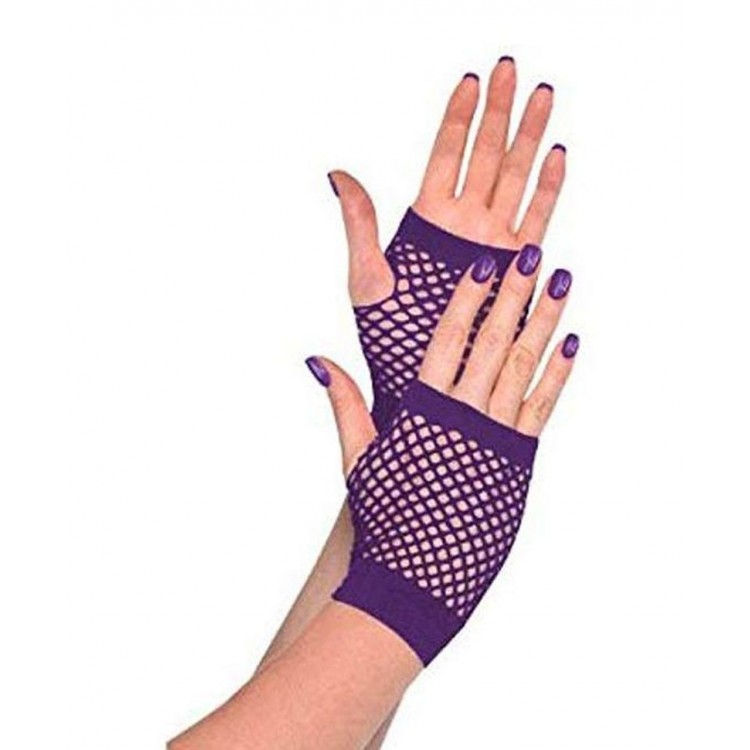 Purple Color Short Length Mesh Knitted Gloves