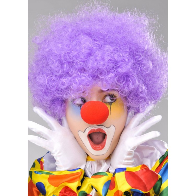 Purple Color Curly Afro Bonus Wig With Fake Hair and Red Nose Set
