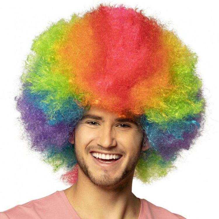 Neon Rainbow Color Curly Mega Size Afro Bonus Wig