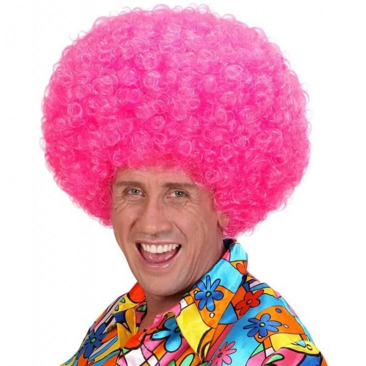Neon Pink Color Curly Mega Size Afro Bonus Wig