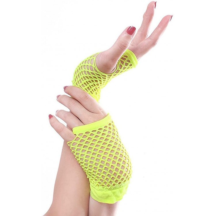 Neon Yellow Color Short Length Mesh Knitted Gloves