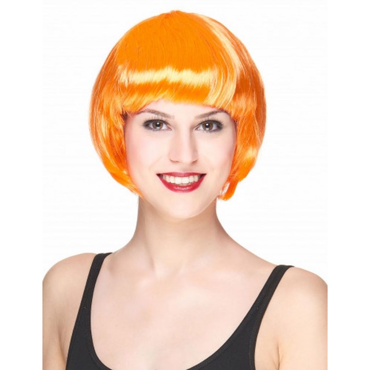 Neon Orange Color Light Orange Blunt Party Wig Short Hair Extensions