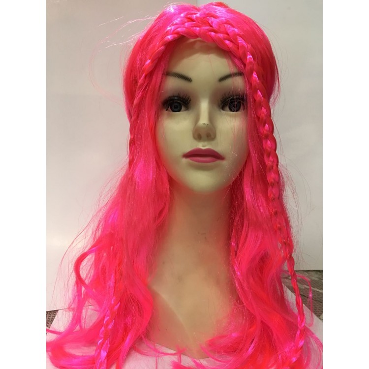 Neon Pink Color Braided Helen Character Wig Fake Hair