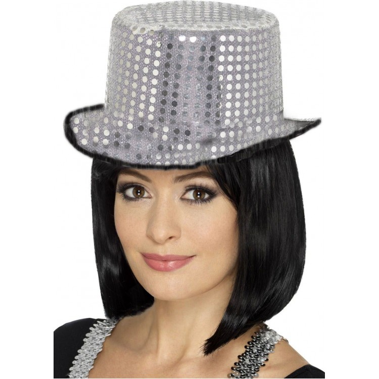 Shiny Sequin Embroidered Black Silver Color Adult Fedora Party Hat