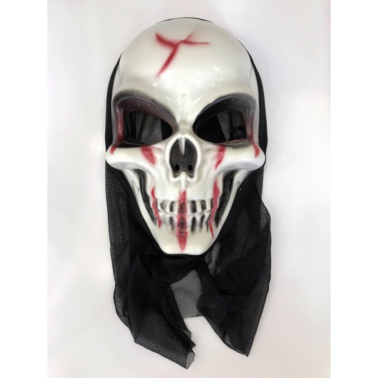 Bloody Face Red Stripe Horror Mask with Cloak