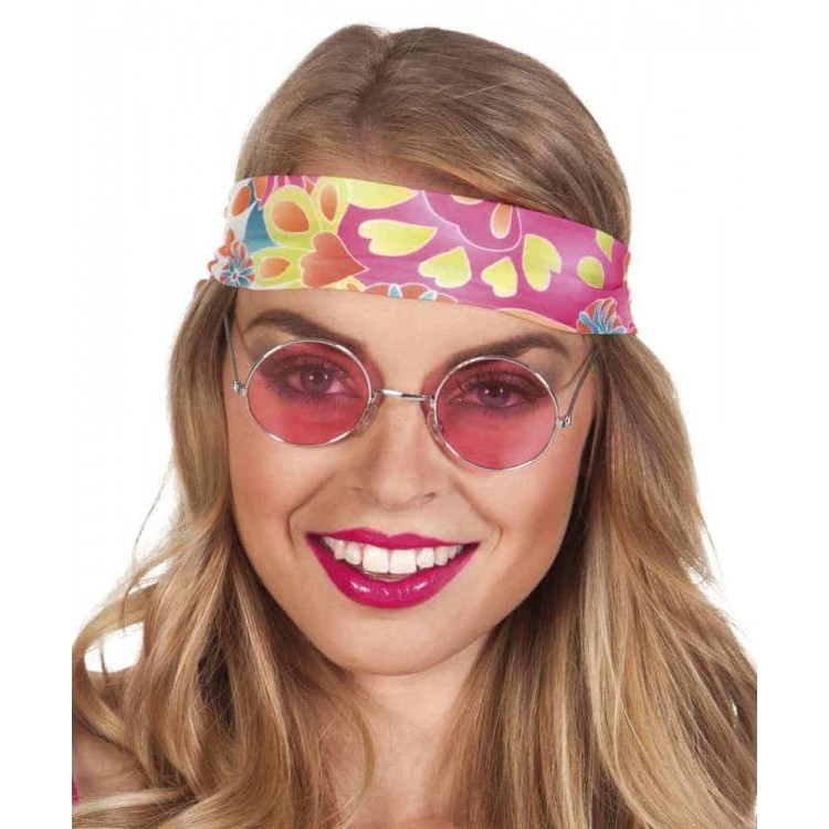 Round Glass John Lennon Style Hippie Silver Framed Pink Glasses