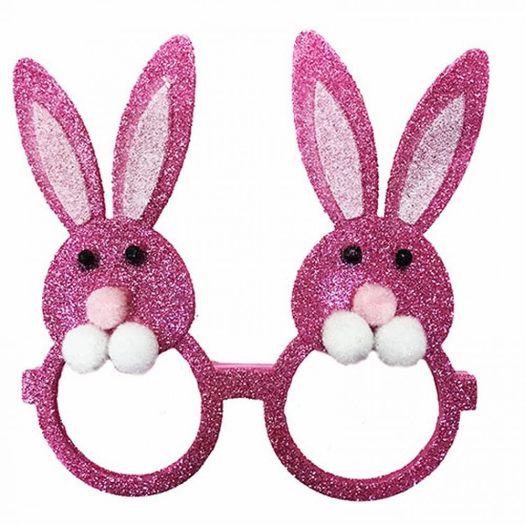 Pink Colored Party Glasses with Pompom Nose and Rabbit Figure