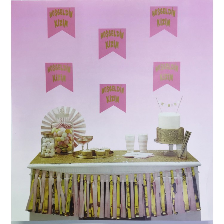 Gold on Pink Welcome Girl Pennant Ornament