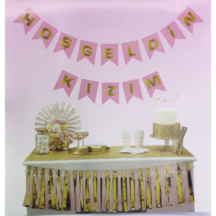 Gold on Pink Welcome Girl Streamer