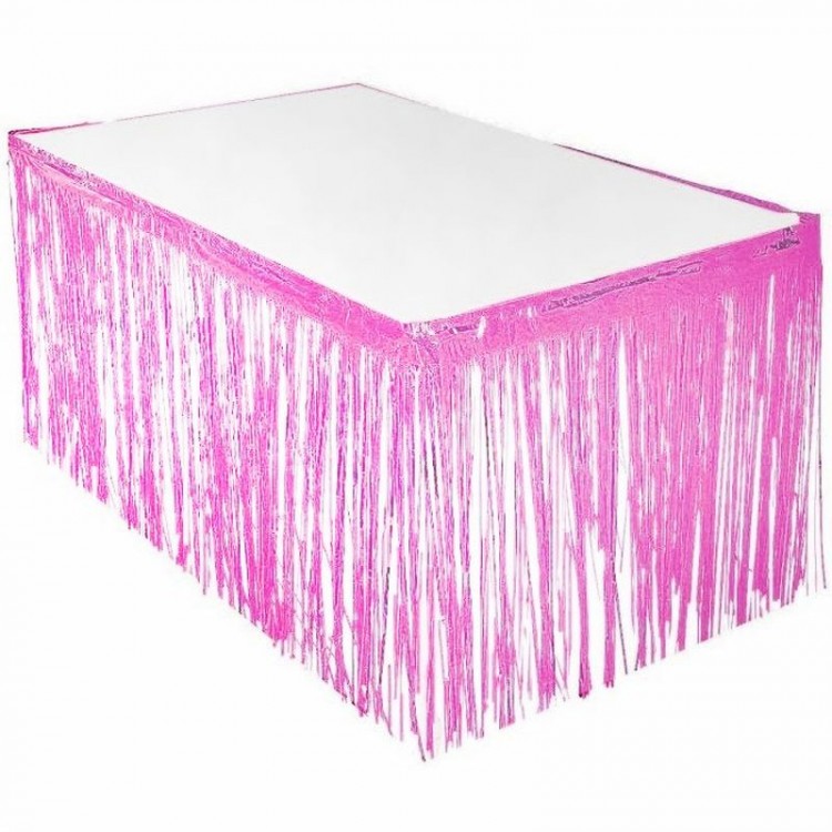 Tasseled Shiny Metallized Pink Color Table Skirt 75cm x 4m