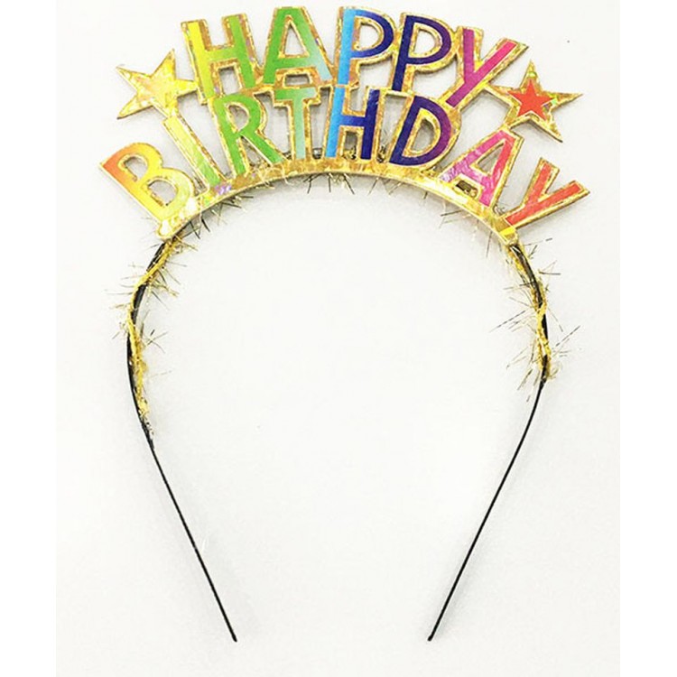 Gold Color Unicorn Birthday Crown with Colorful Happy Birthday Written