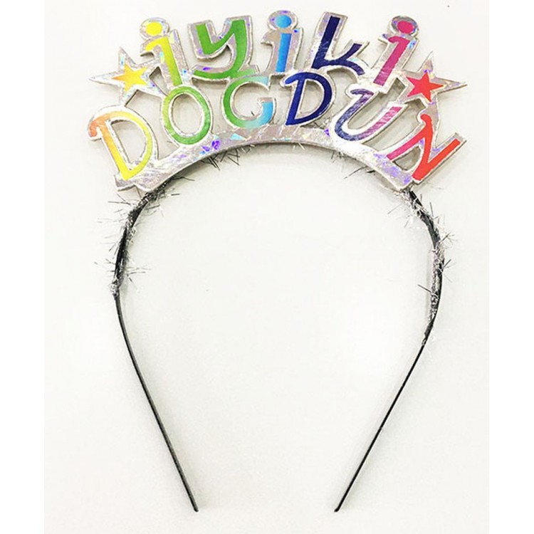 Silver Color Unicorn Birthday Crown with Colorful Happy Birthday Written