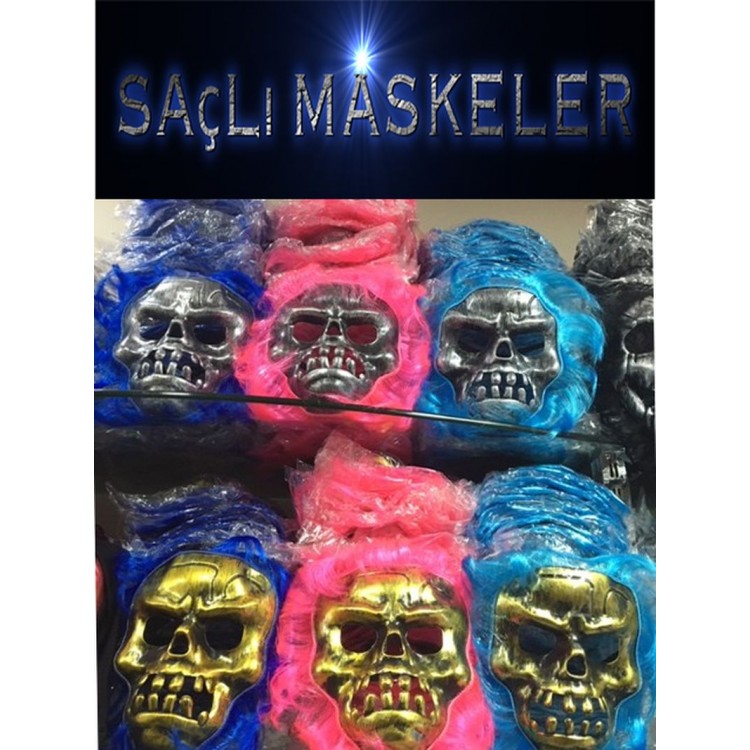 Skull Mask with Hair 1 Piece