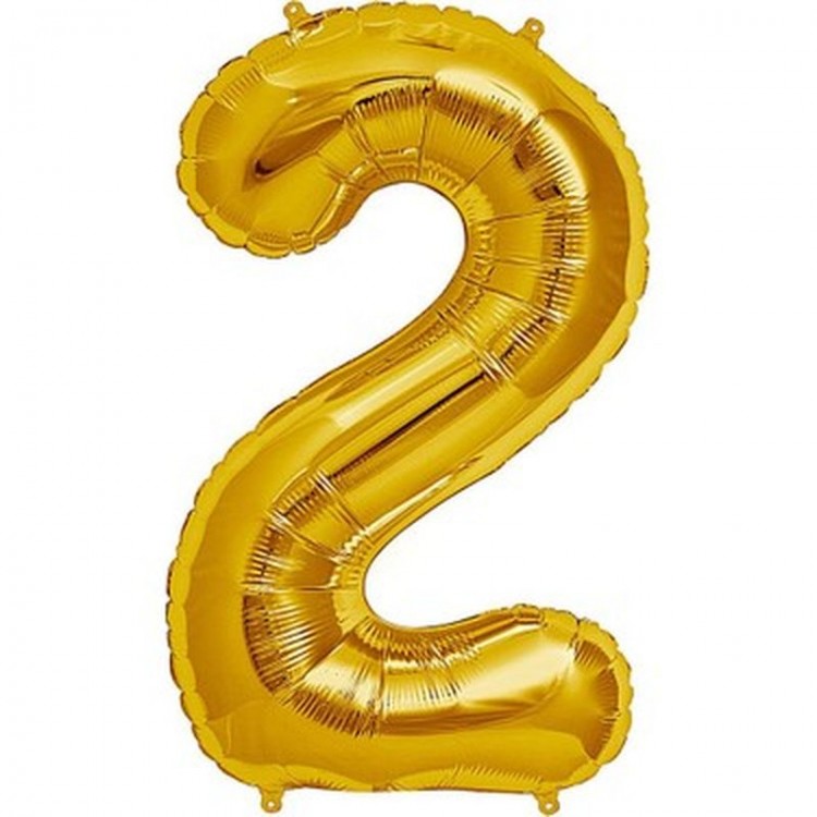 Shaped Supershape Gold Number Foil Balloon Number 2