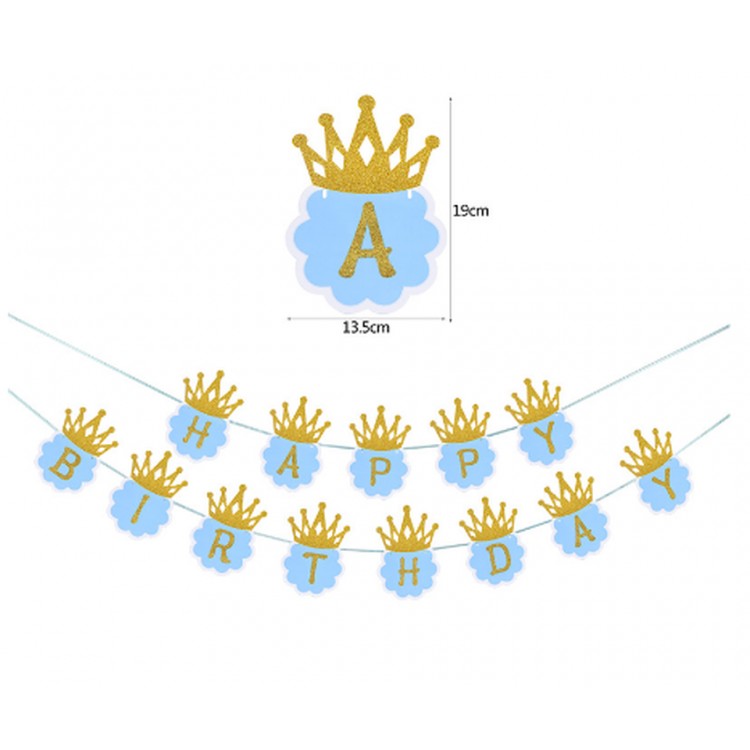 Glitter Happy Birthday Pennant Decor 3 Meters BlueRenk