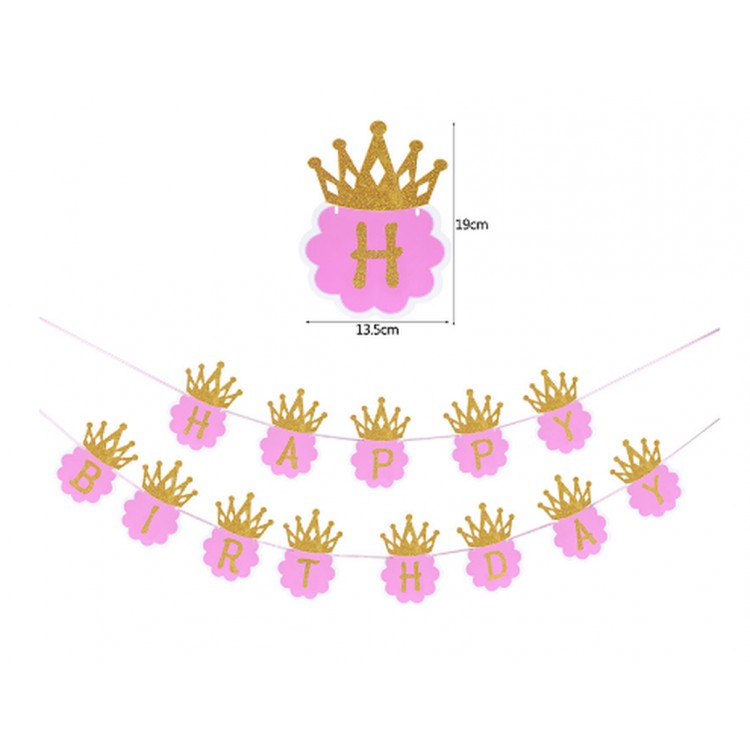 Glitter Happy Birthday Pennant Decor 3 Meters PinkRenk