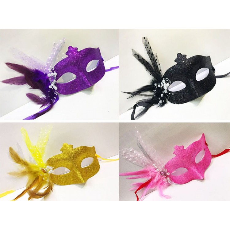 Glitter New Year Venetian Feather Party Mask Mixed Color 12 Pieces