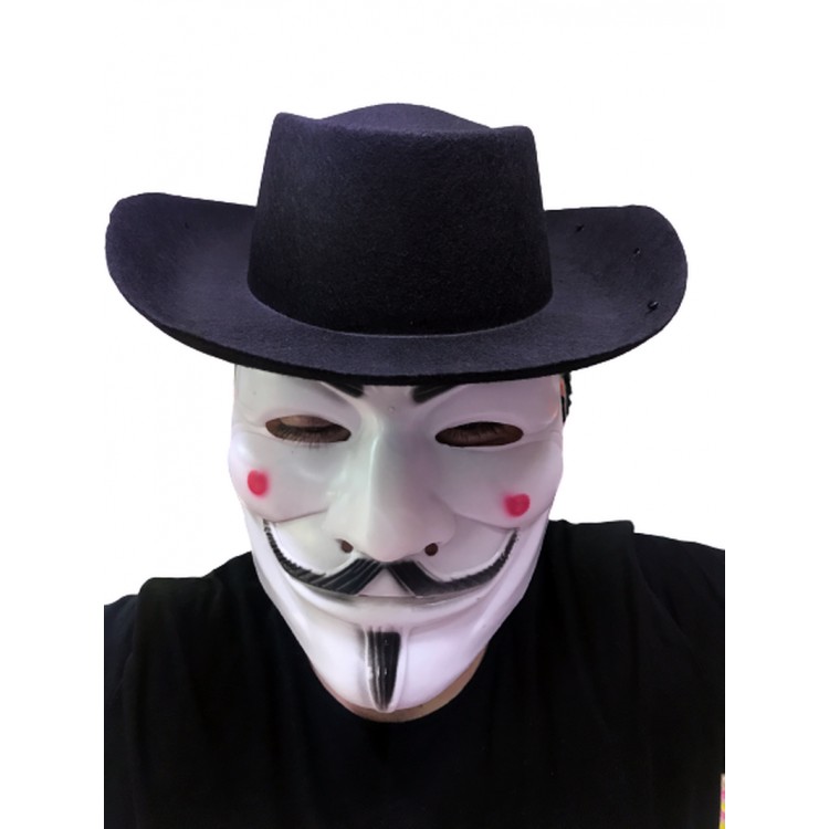 Black Colored Perforated Children's Vendetta Hat and Vendetta Mask