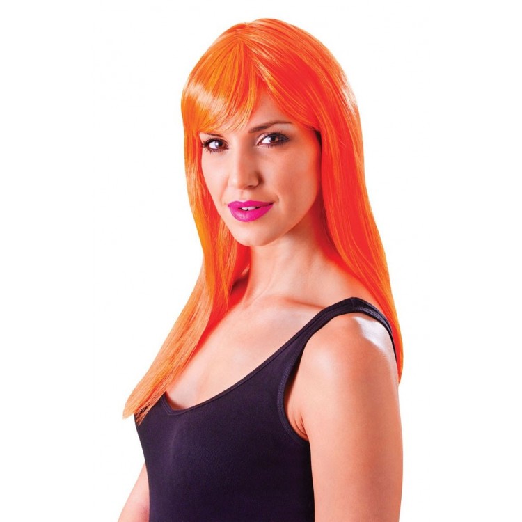 Orange Color Long Straight Party Wig