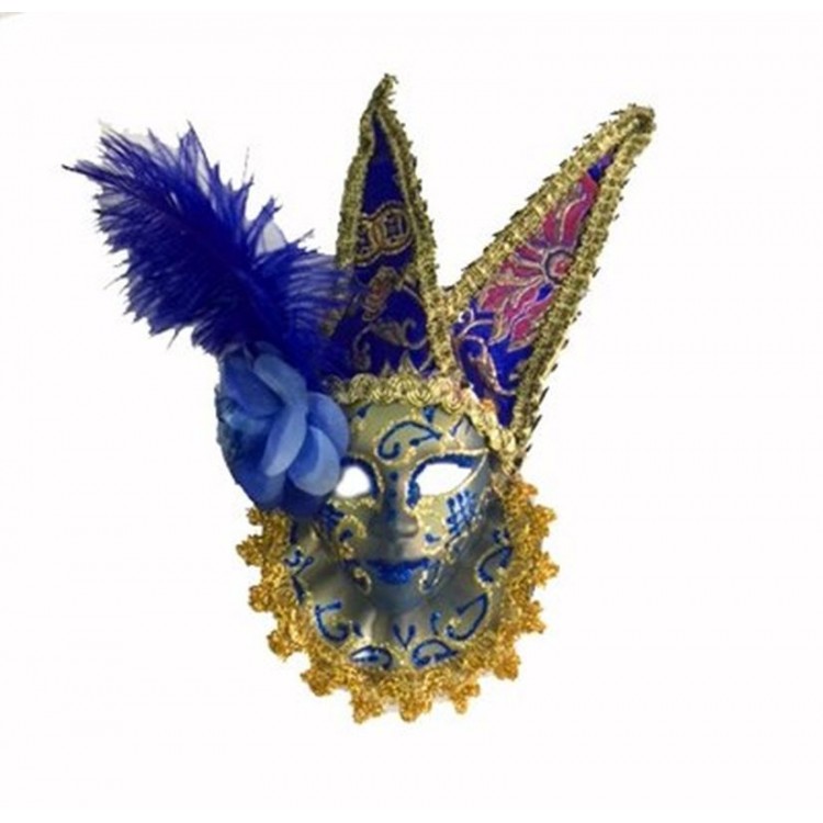 Decorative Ceramic Mask with Feathers Blue Color