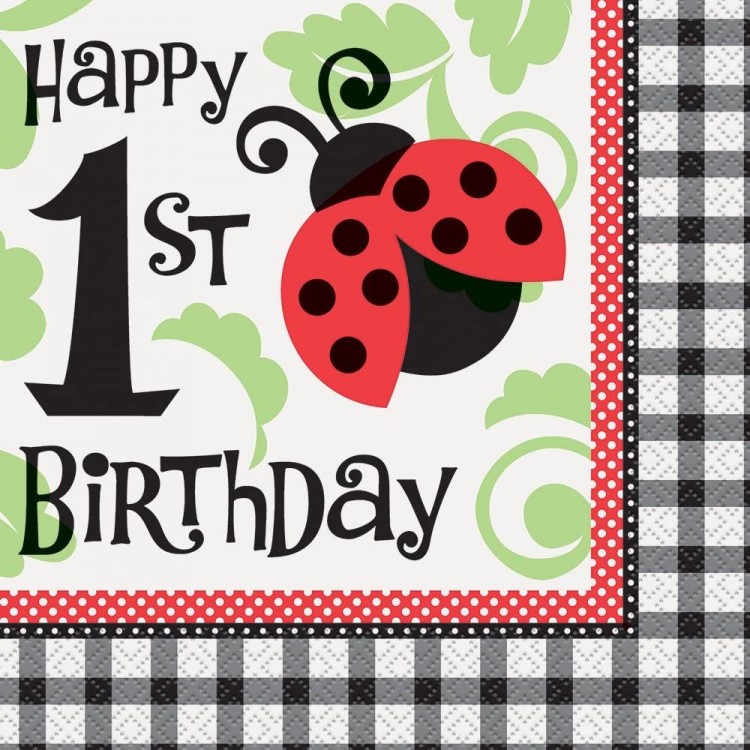 Ladybug Themed 1st Year Birthday Party Napkin 16 Pieces