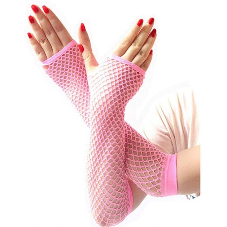 Long Fishnet Knitted Gloves Light Pink Color