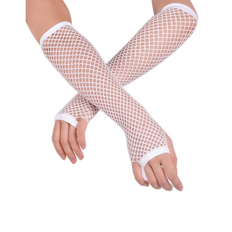 Long Fishnet Knitted Gloves White Color