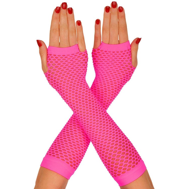 Long Fishnet Knitted Gloves Fuchsia Color 26 cm