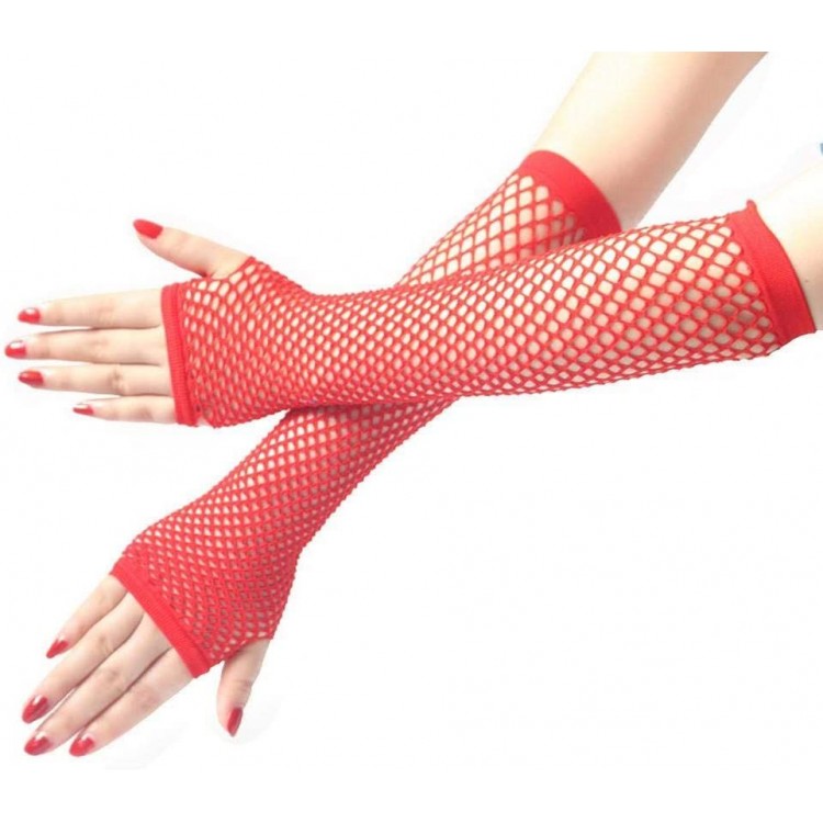 Long Fishnet Knitted Gloves Red Color