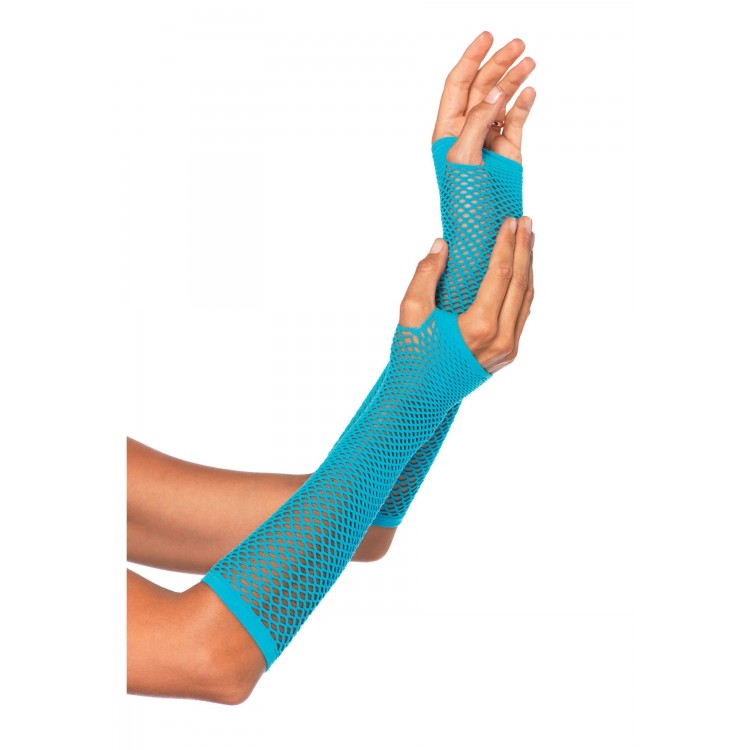 Long Fishnet Knitted Gloves Turquoise Color