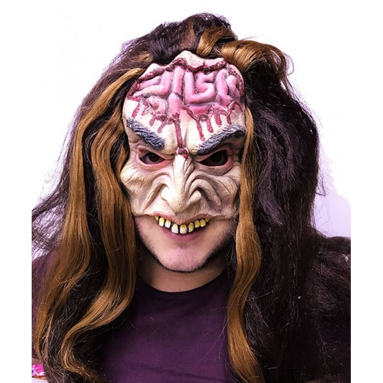 Latex Meat Mask with Half Face Brain Figure with Long Hair