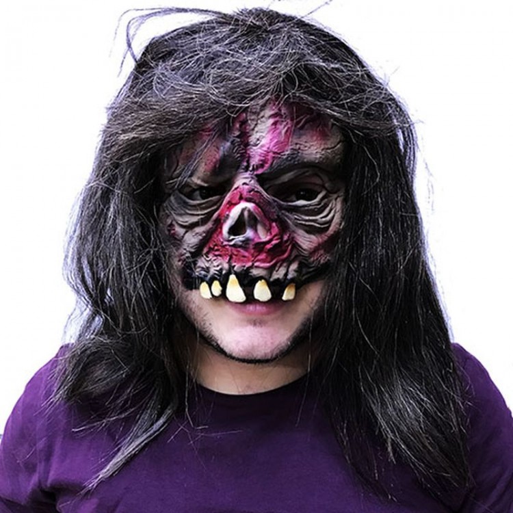 Half Face Gear Zombie Latex Meat Mask with Long Black Hair