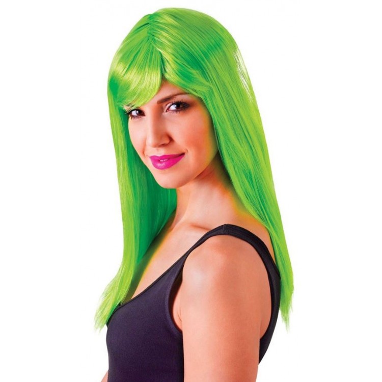 Green Color Long Straight Party Wig