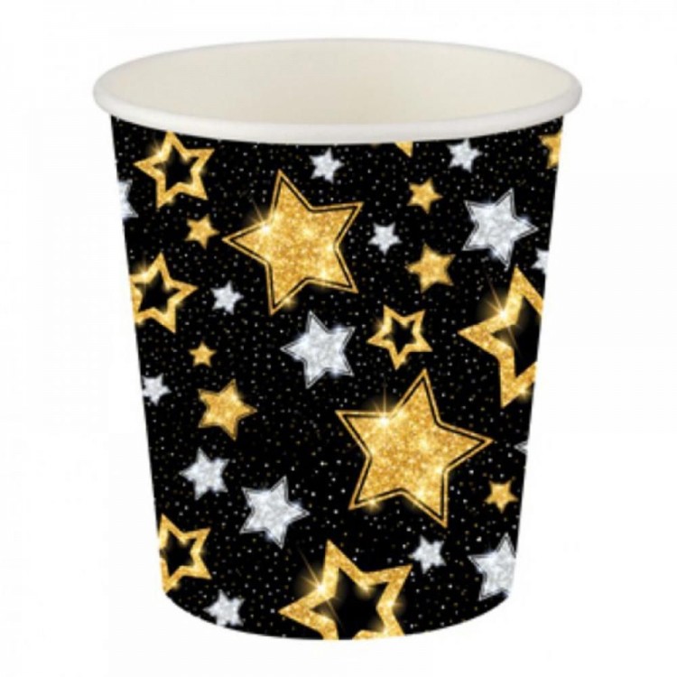 Stars Black Paper Cup 200cc-8oz 8pcs