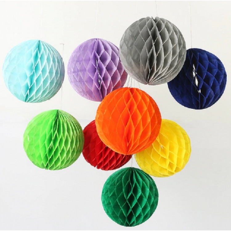Round Shape Paper Lantern Ornament 20 cm 5 Pieces - Colors Yellow and Orange