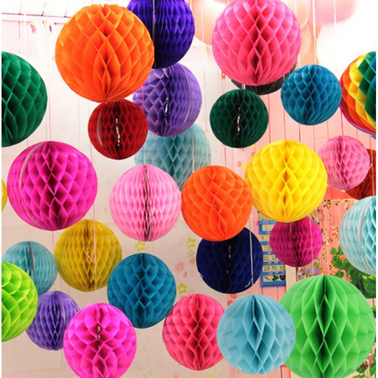 Round Shape Paper Lantern Ornament 25 cm 4 Pieces