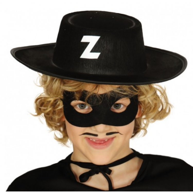 Zorro Hat and Zorro Mask with Z Logo Kids Size