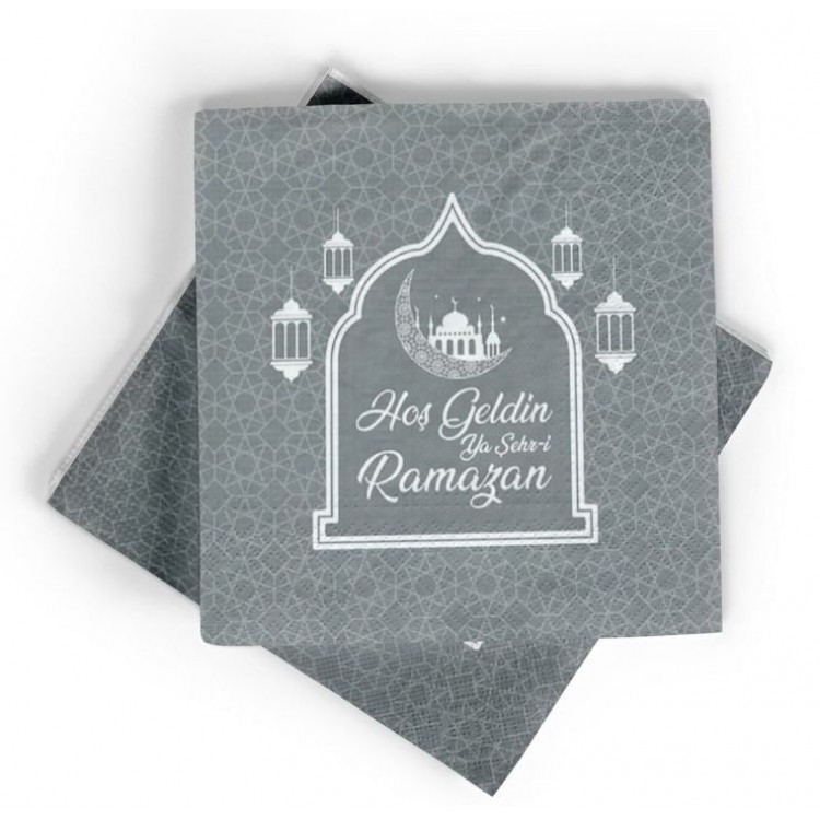 Gümüş Renk Hoşgeldin Ya Şehr-i Ramazan Kağıt Peçete 20 Adet
