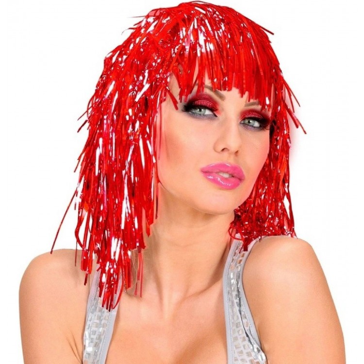 Red Sparkly Metalized Party Wig