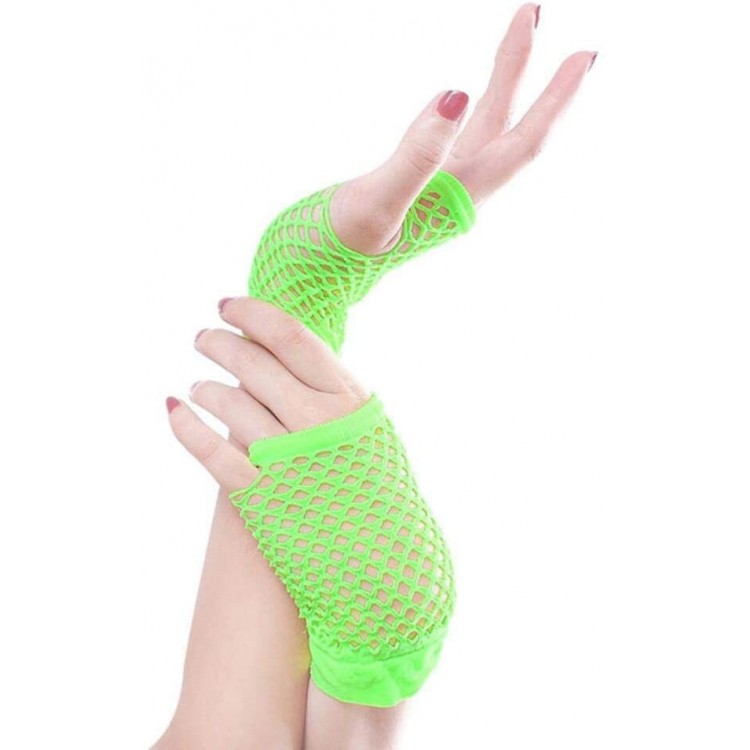 Neon Green Color Short Length Mesh Knitted Gloves