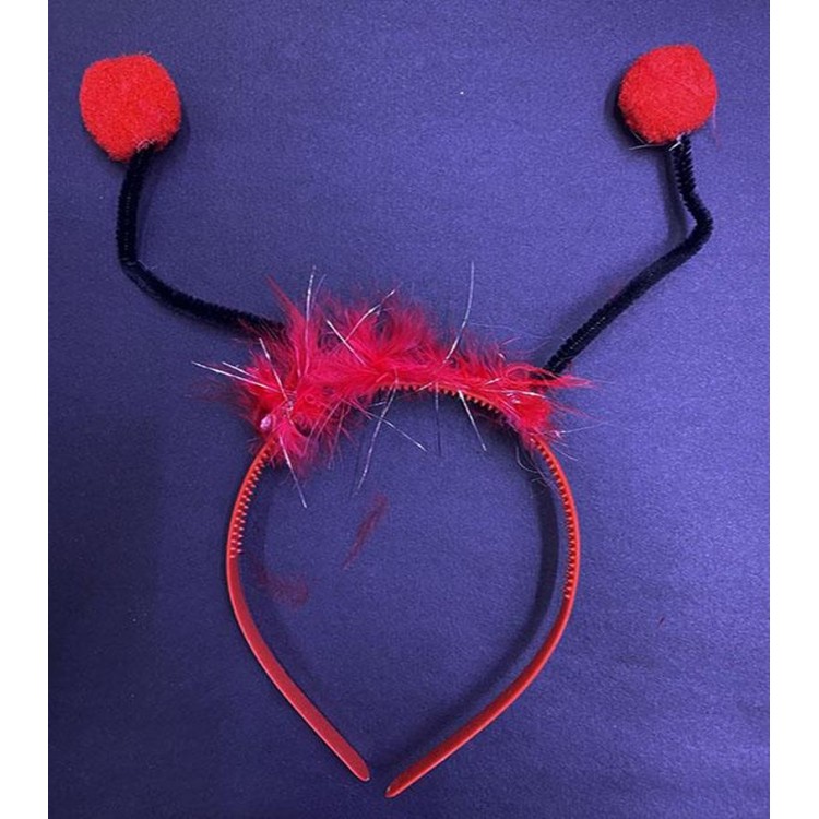 Red Plastic Ladybug Crown for Performances with Pompoms