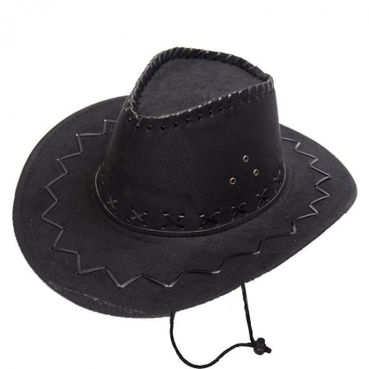 Lace-Up Adult Size Nubuck Suede Cowboy Hat BlackRenk