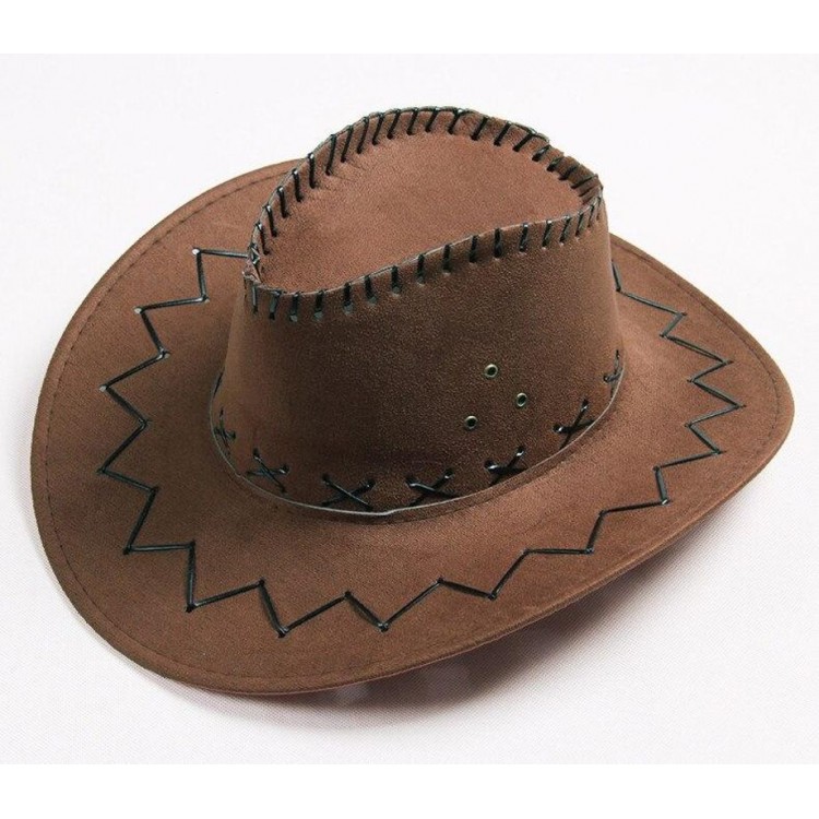 Lace-Up Adult Size Nubuck Suede Cowboy Hat DarkBrown Color